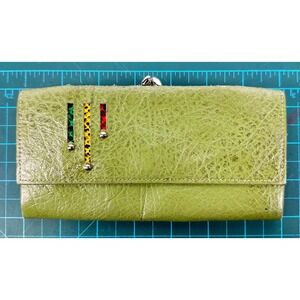 VTG Princess Gardner Leather Wallet Green Buffalo Leather Envelope Folding Coin